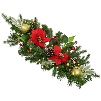 Girlanda s červenou poinsetií 10×LED 60x25 cm