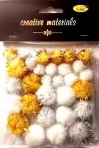 Pompony Glitter miks 30szt złoto,srebro