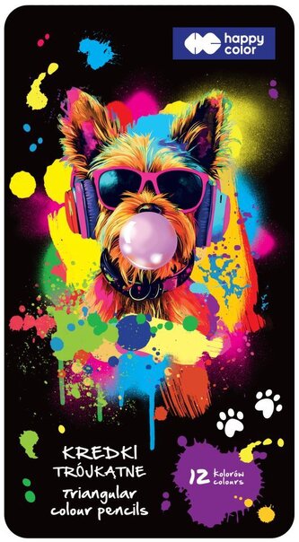 Kredki drewniane trójkątne metal box 12 kolorów Happy Color
