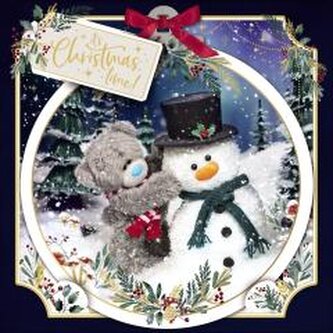 Kartka świąteczna 3D - Miś z bałwankiem