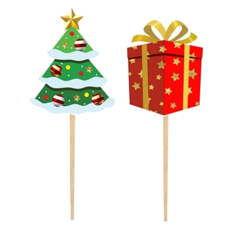 Vánoční dekorační napichovátka stromek a dárek – 12 ks, 6 cm