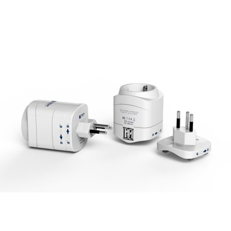 TECH cestovní adaptér pro použití ve Švýcarsku a Lichtenštejnsku s integrovanou 2xUSB nabíječkou