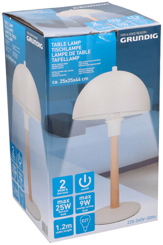 GRUNDIG stolní lampa dřevo a kov, 25x25x44cm, E27