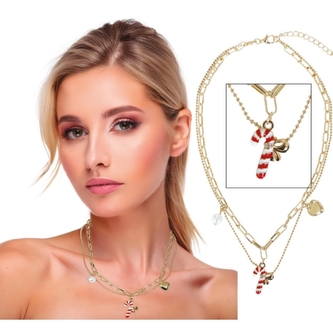 Vánoční náhrdelník se sladkou hůlkou – zlatý