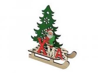 Mikołaj drewniany na saniach 20x18cm