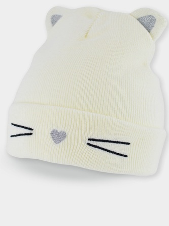 Dětská zimní čepice Kočička - ecru, vel. 46 - 50 cm; 104-128 (3-7r), 98-104 (2-4r); ecru, smetanová
