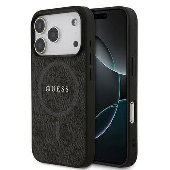 Guess PU Leather 4G Colored Ring MagSafe Zadní Kryt pro iPhone 17 Pro Black
