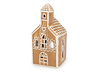 Vánoční domeček, kostel na svíčku imitace perníku - 1 ks - 2 přírodní stř.