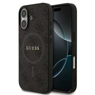 Guess PU Leather 4G Colored Ring MagSafe Zadní Kryt pro iPhone 17 Black