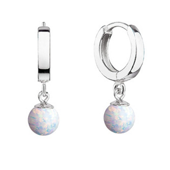 EG2944-OP17 Stříbrné náušnice kruhy s bílým syntetickým opálem