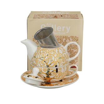 Filiżanka z dzbankiem i zaparzaczem TREE OF LIFE Ecru inspired by Gustav Klimt