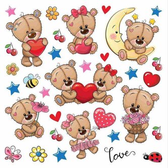 AG Design Samolepky na zeď Medvídci Love Print film, 30x30 cm