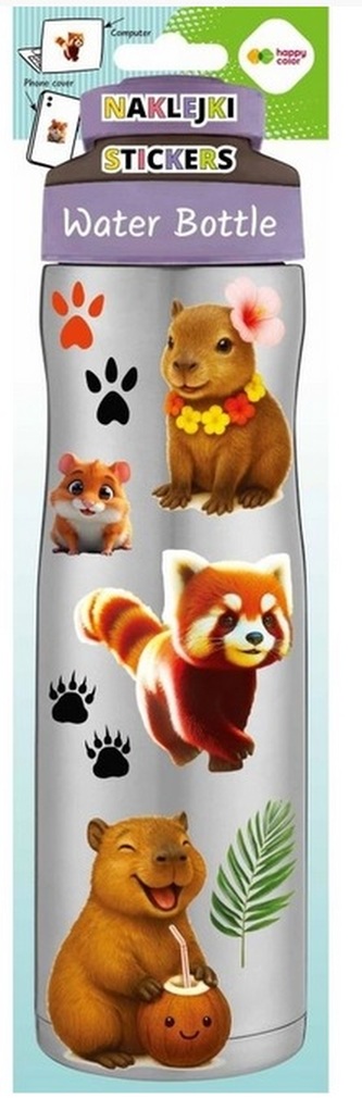 Naklejki WATER BOTTLE - Happy Kapi, Kapibara, 83x286 mm, Happy Color