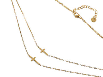 Náhrdelník z nerezové oceli dvojitý, křížek - 1 ks - 2 zlatá