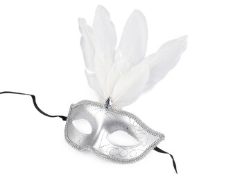 Karnevalová maska GLITRY s peřím - 1 ks - 8 stříbrná