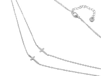 Náhrdelník z nerezové oceli dvojitý, křížek - 1 ks - 1 stříbrná