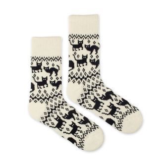 Vlněné ponožky Vlnáč Kočky světlé Bílé S (35-38)