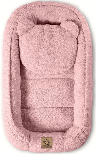 Oboustranné hnízdečko s polštářkem Teddy Boucle - pudrově růžová; pudrově růžová, růžová; bouclé, duté vlákno