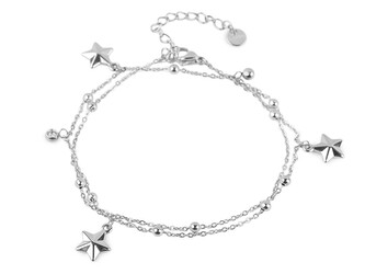 Náramek z nerezové oceli dvojitý, hvězdička - 1 ks - 1 stříbrná
