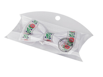 Saténový motýlek folklor hand made, délka 12 cm - 1 ks - 2 bílá bílá