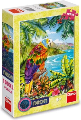 DINO Svítící puzzle Papoušek v džungli XL 100 dílků