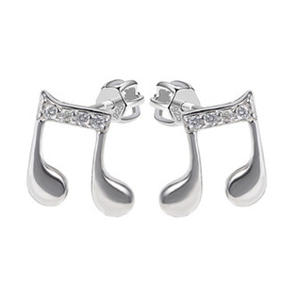 NB-3221 Stříbrné šroubovací náušnice noty - hudba