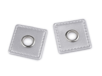 Průchodka s koženkovým čtverečkem k našití, průvlek 8 mm - 1000 ks - 14 stříbrná nikl