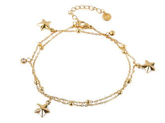Náramek z nerezové oceli dvojitý, hvězdička - 1 ks - 2 zlatá