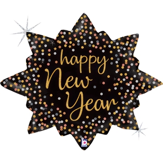 Foliový balonek Happy New Year hvězda - konfety 75 × 62 cm