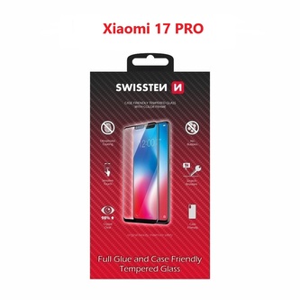 SKLO SWISSTEN FULL GLUE, COLOR FRAME, CASE FRIENDLY PRO XIAOMI 17 PRO 5G ČERNÉ