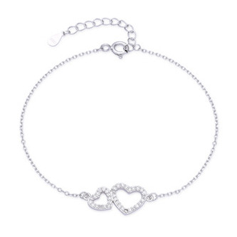 NB-1324 Dámský stříbrný náramek dvojité srdíčko - srdce