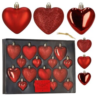 Srdíčka červená sada 16ks, vánoční ozdoby