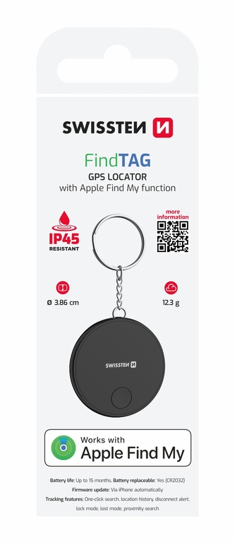 SWISSTEN FIND TAG CHYTRÝ LOKÁTOR S FUNKCÍ APPLE FIND MY ČERNÝ