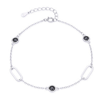 NB-1315 Stříbrný náramek s oválky a černými kameny