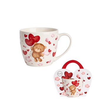 Kubek 460 ml w "koszyczku" MIŚ Z BALONAMI