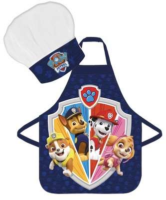 Dětská zástěra TLAPKOVÁ PATROLA set s čepicí štěňata ve znaku modrá