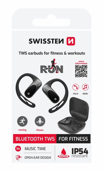 BLUETOOTH TWS SLUCHÁTKA SWISSTEN NA BĚHÁNÍ OPEN EAR ČERNÁ