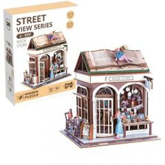 Uliczny zakątek drewniane puzzle 3D księgarnia