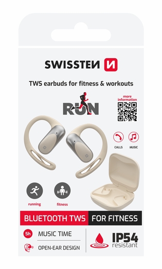 BLUETOOTH TWS SLUCHÁTKA SWISSTEN NA BĚHÁNÍ OPEN EAR BÉŽOVÁ