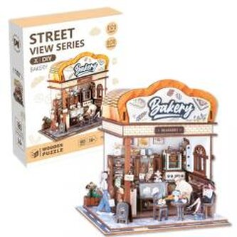 Uliczny zakątek drewniane puzzle 3D piekarnia