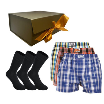 Pánská dárková sada 3PACK trenky a 3PACK bambusové ponožky Styx (6STR) XL