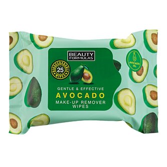 Beauty Formulas Biologicky rozložitelné Odličovací a čistící ubrousky na obličej s Avokádem 25 ks