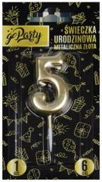 Świeczka urodzinowa 5 Metaliczna złota