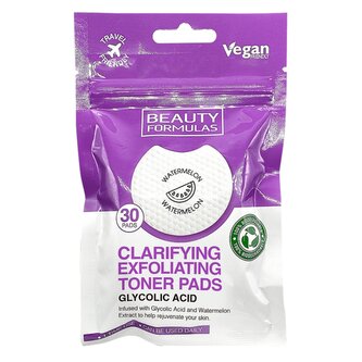 Beauty Formulas Biologicky rozložitelné Exfoliační tonerové tampony na obličej s Kyselinou glykolovou 30 ks