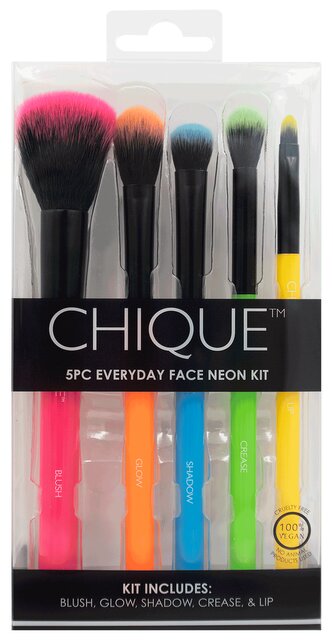 Royal & Langnickel CHIQUE™ 5PC Everyday Face Neon Kit - Sada kosmetických štětců na líčení - 5ks