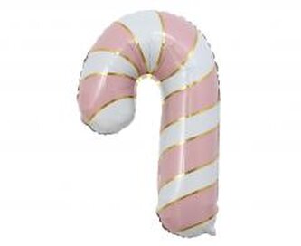 Balon foliowy Lizak świąteczny różowo-biały 38x6cm