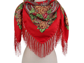 Šátek folklór květy s třásněmi 105x105 cm - 1 ks - 12 červená