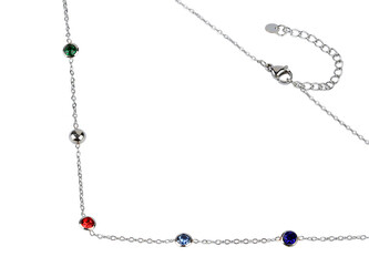 Náhrdelník z nerezove oceli s broušenými kamínky - 1 ks - stříbrná