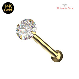 ZL01276 Zlatý piercing do nosu, MOISSANIT, Au 585/1000