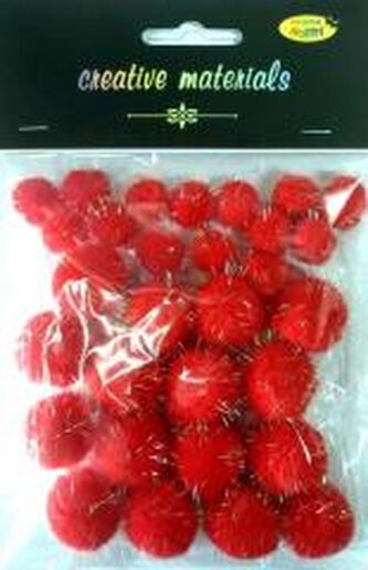 Pompony glitter czerwone 15x25mm 30szt